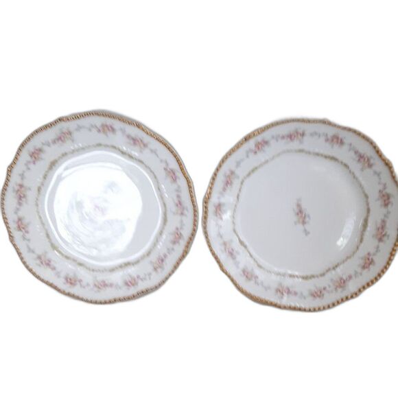 6 Antique Limoges France Elite Works 8" pink floral china plates beaded cottage - Picture 4 of 4